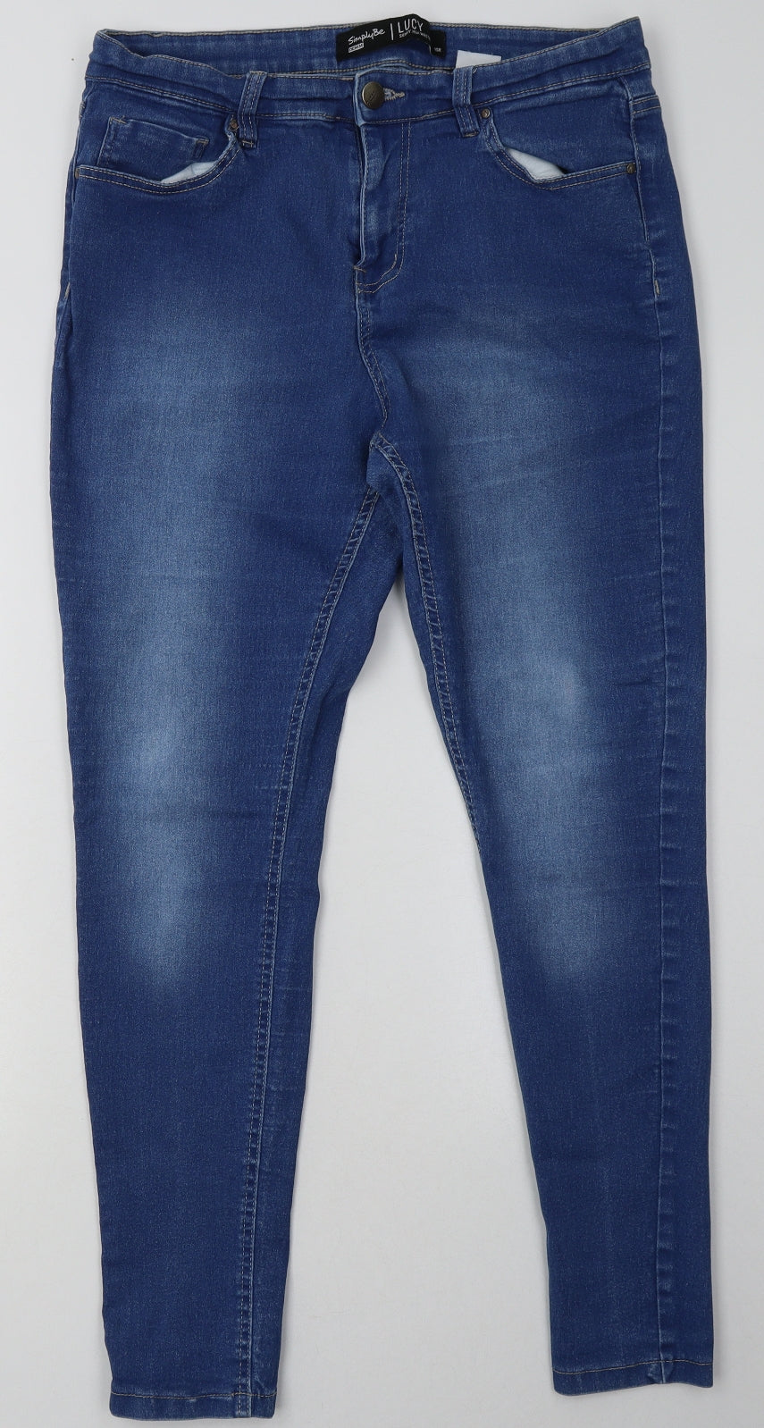 Simply Be Womens Blue  Cotton Skinny Jeans Size 16 L32 in Regular Button