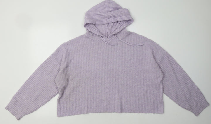 New Look Womens Purple Acrylic Pullover Hoodie Size L Pullover