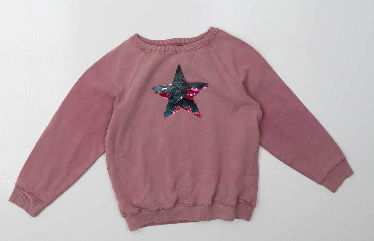 NEXT Girls Pink  Cotton Pullover Sweatshirt Size 8 Years  Pullover - Star Print