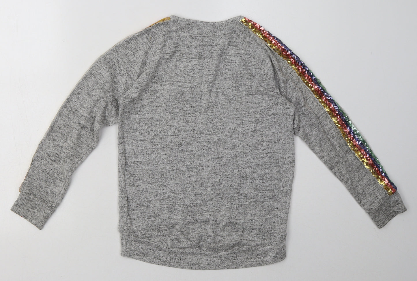 F&F Girls Grey  Polyester Basic Casual Size 8-9 Years Crew Neck Pullover - Sequin Detail down arm