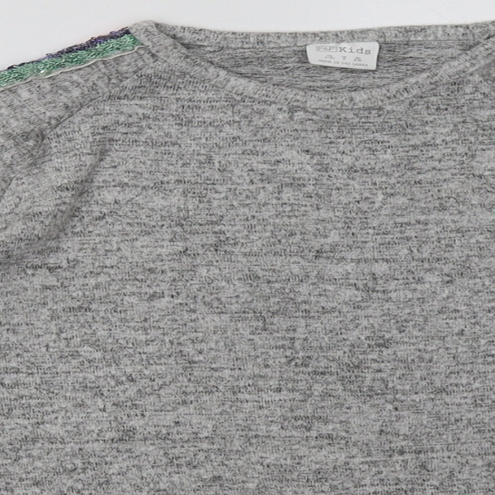 F&F Girls Grey  Polyester Basic Casual Size 8-9 Years Crew Neck Pullover - Sequin Detail down arm