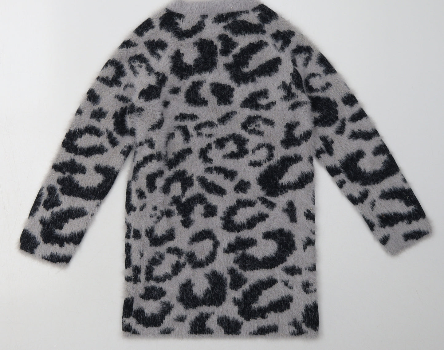 NEXT Girls Grey Animal Print Nylon Jumper Dress  Size 8 Years  Crew Neck Pullover