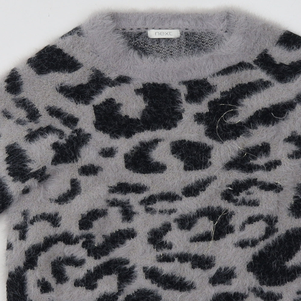 NEXT Girls Grey Animal Print Nylon Jumper Dress  Size 8 Years  Crew Neck Pullover