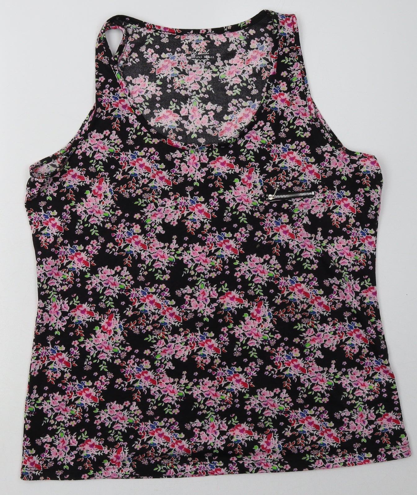 Peacocks Womens Pink Floral Polyester Basic Tank Size 18 Crew Neck