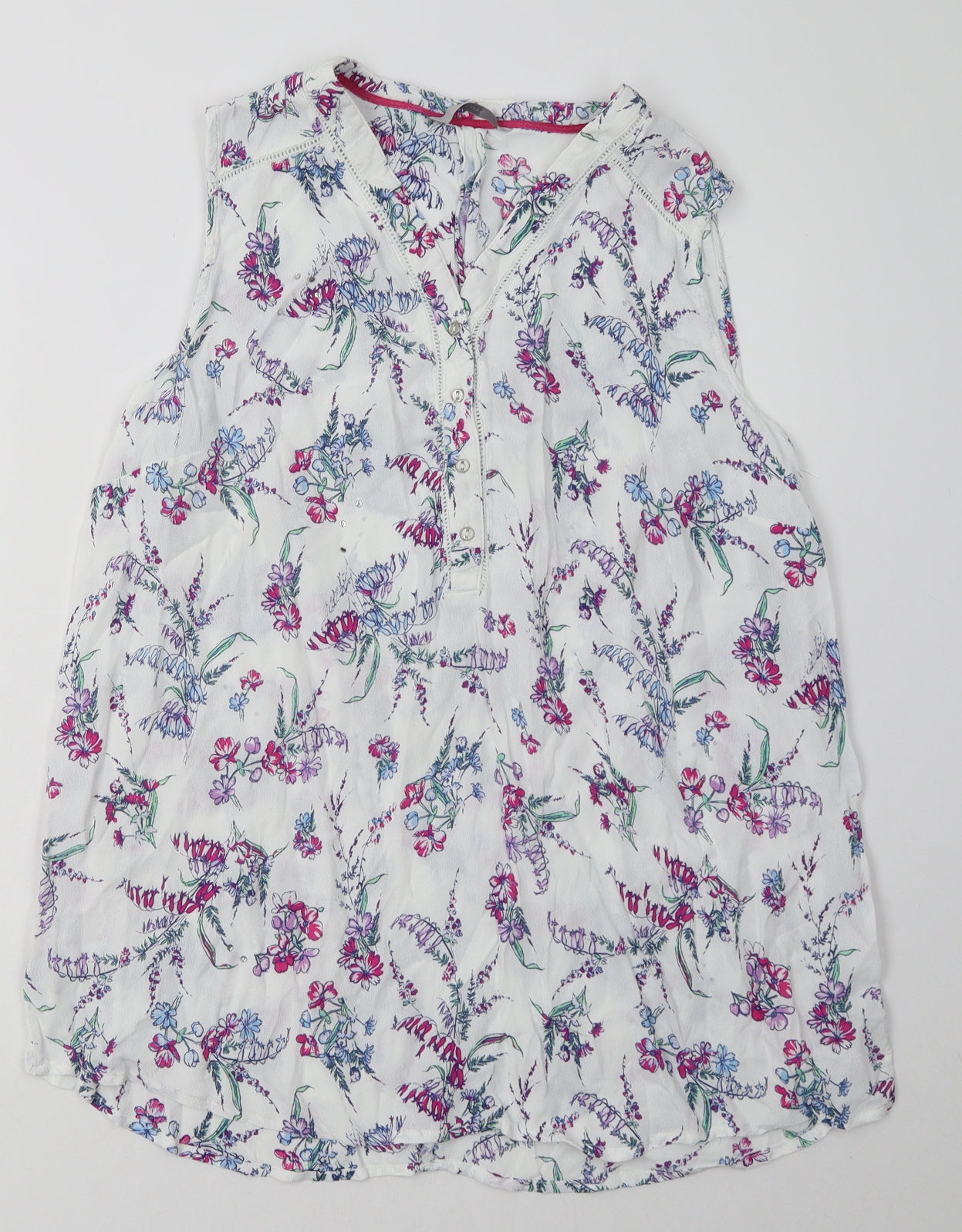 George Womens White Floral Viscose Basic Tank Size 16 V-Neck