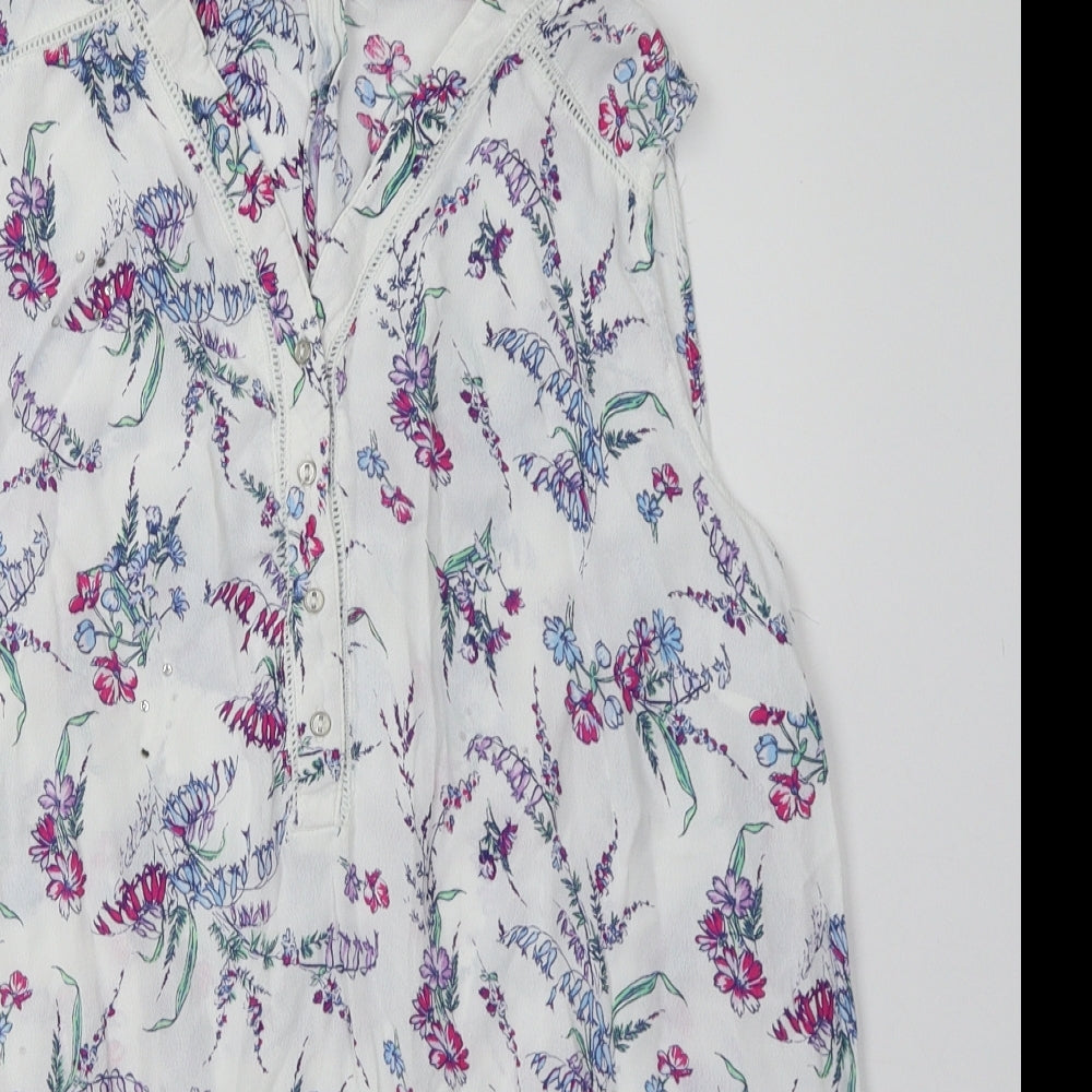 George Womens White Floral Viscose Basic Tank Size 16 V-Neck