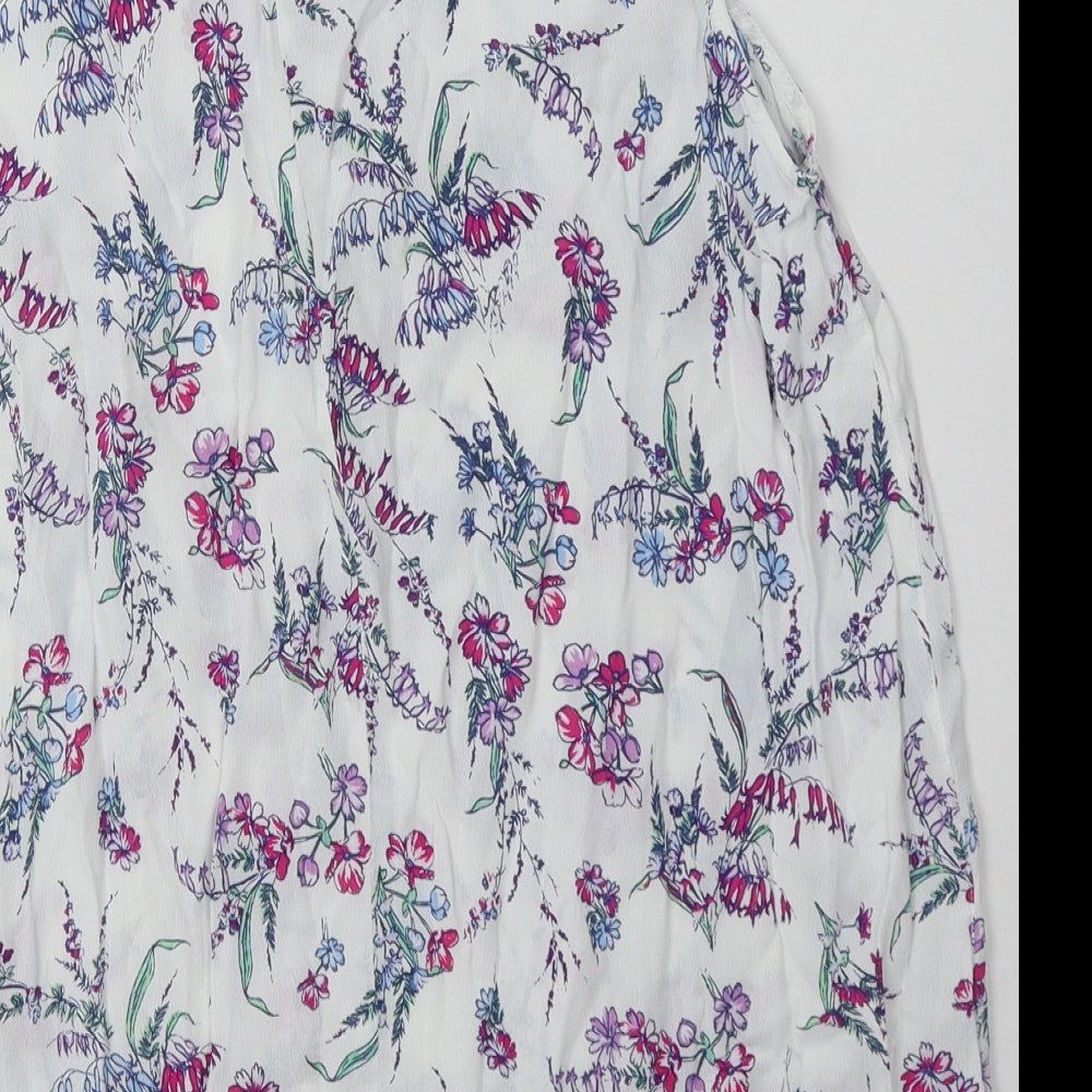 George Womens White Floral Viscose Basic Tank Size 16 V-Neck