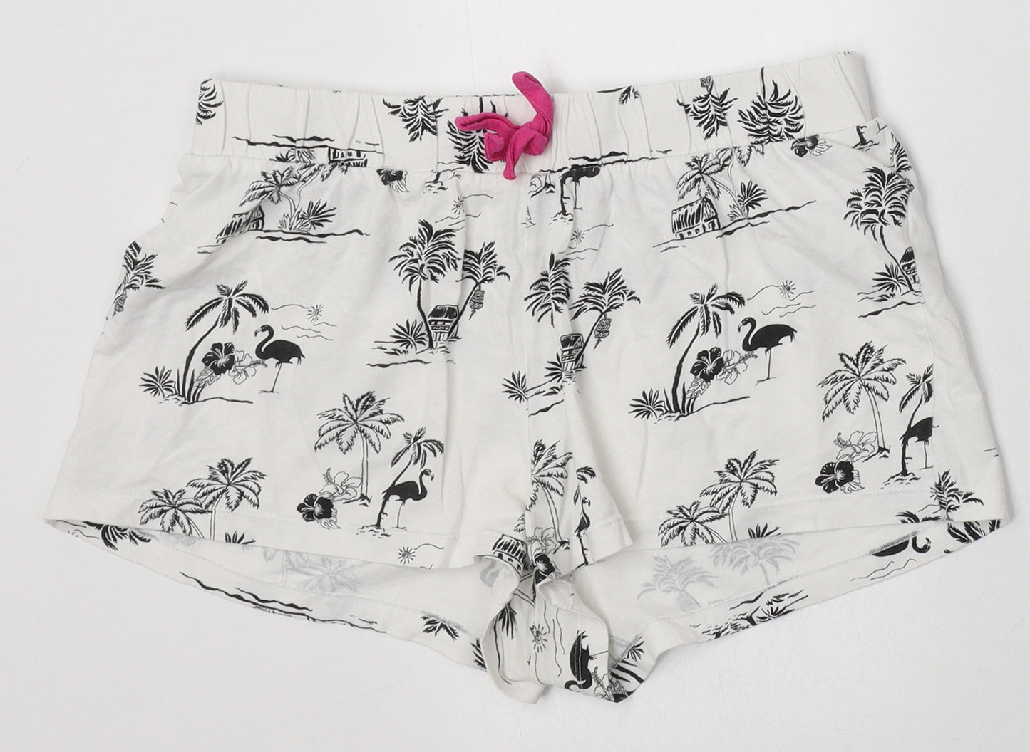 Matalan Womens White Geometric Cotton Cami Sleep Shorts Size S  Tie