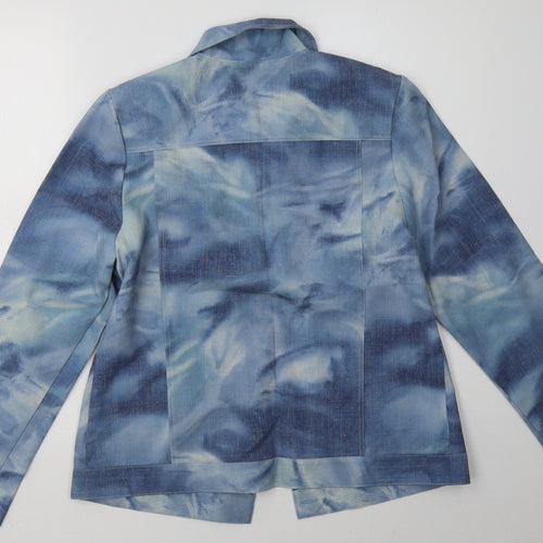 karelia Womens Blue Geometric Polyester Basic Button-Up Size 14 Collared