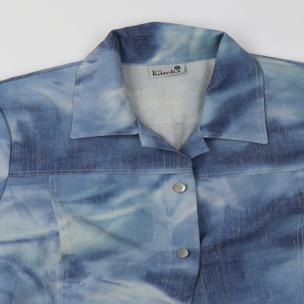 karelia Womens Blue Geometric Polyester Basic Button-Up Size 14 Collared