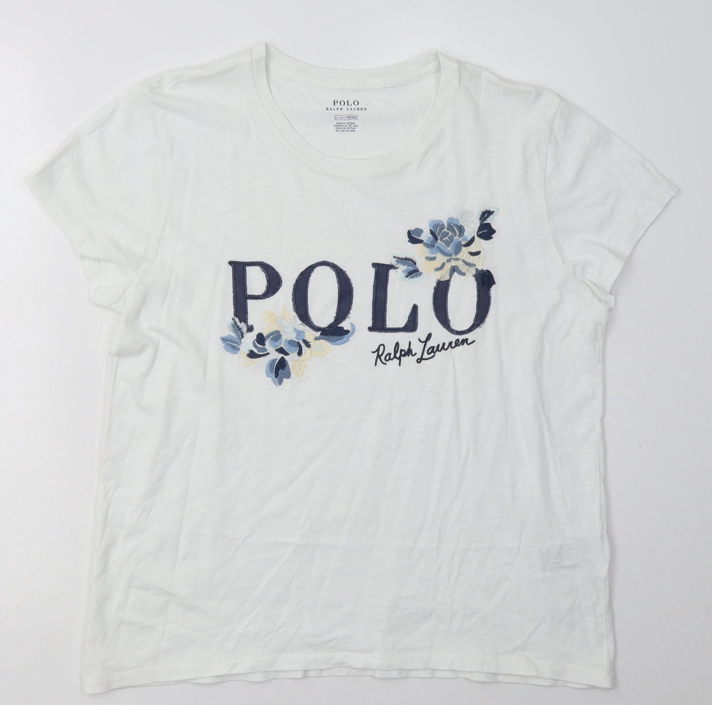 Ralph Lauren Womens White  Cotton Basic T-Shirt Size L Crew Neck