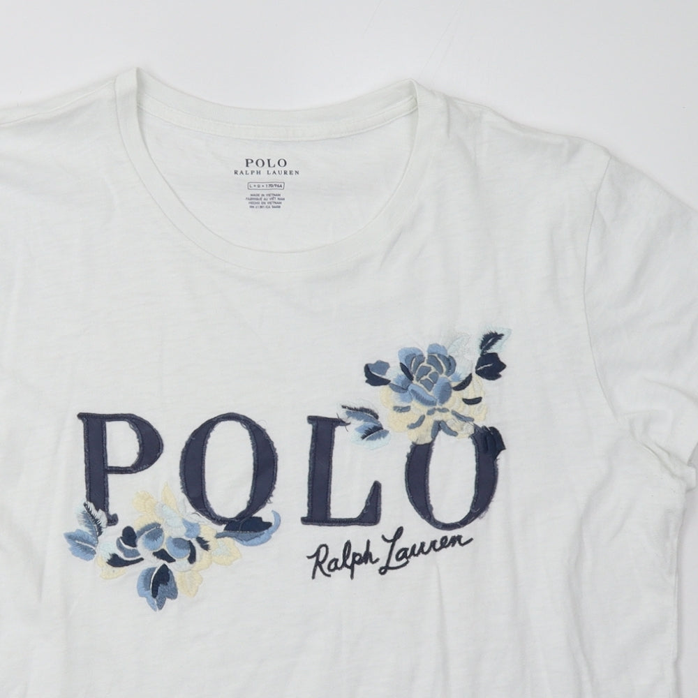 Ralph Lauren Womens White  Cotton Basic T-Shirt Size L Crew Neck