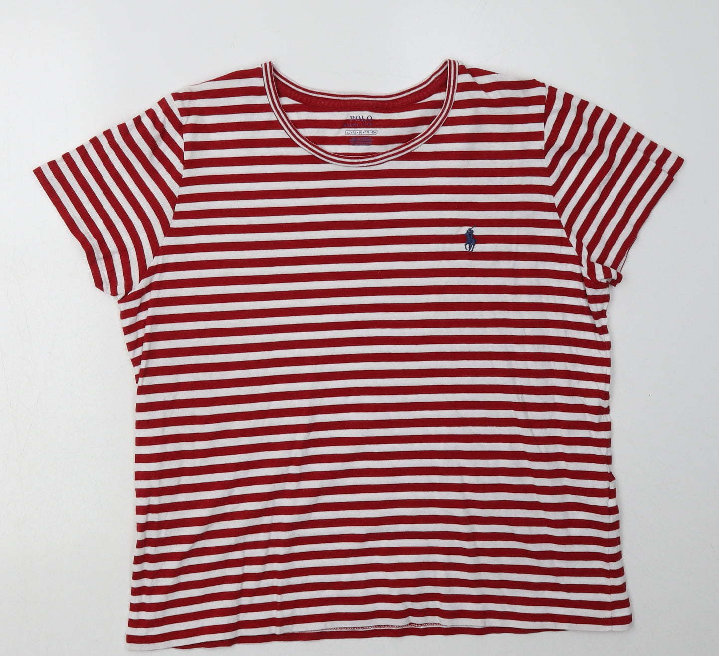 Ralph Lauren Womens Red Striped Cotton Basic T-Shirt Size XL Crew Neck