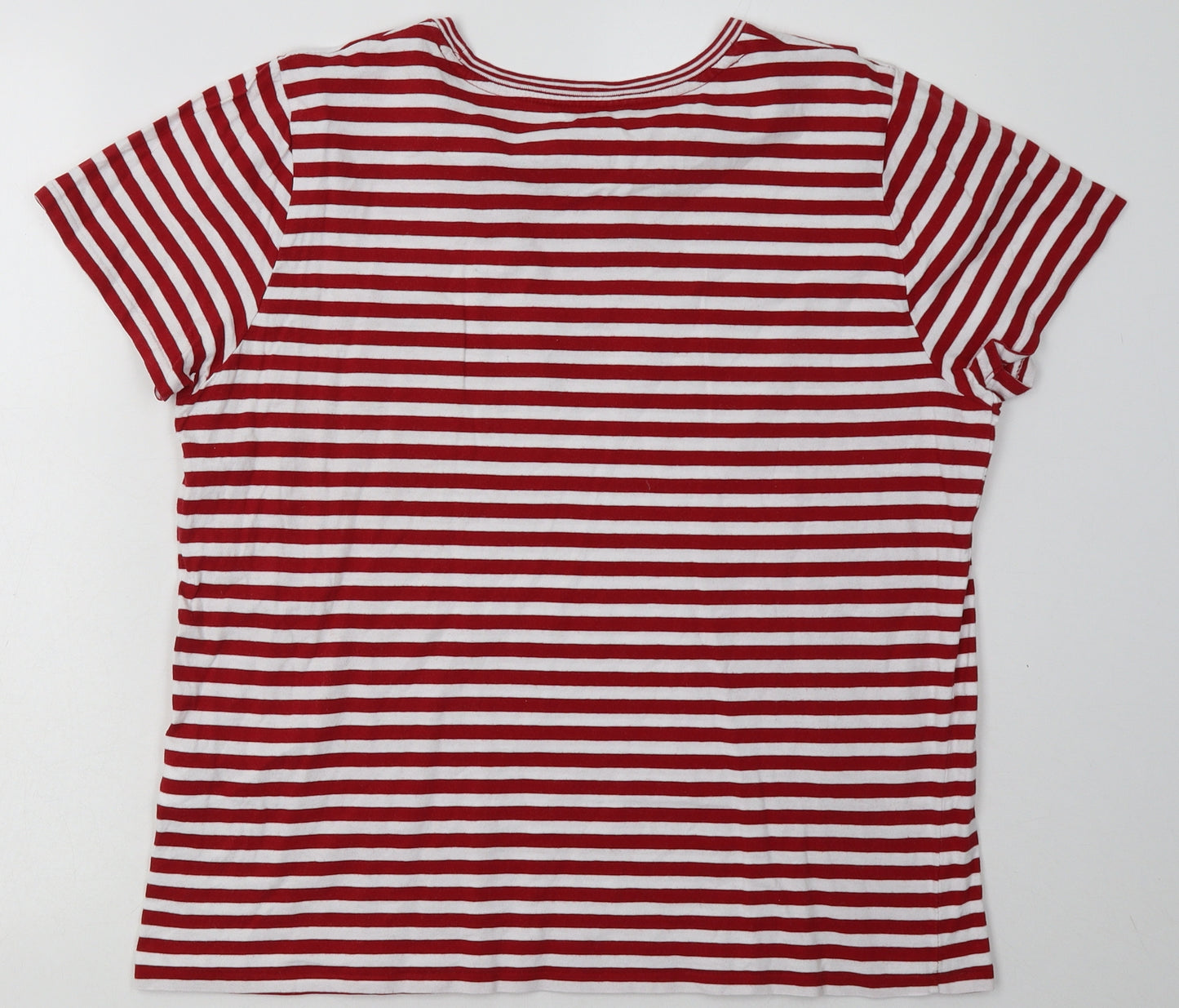 Ralph Lauren Womens Red Striped Cotton Basic T-Shirt Size XL Crew Neck