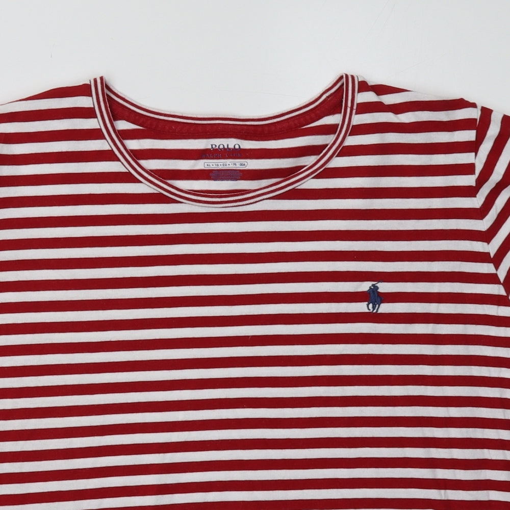 Ralph Lauren Womens Red Striped Cotton Basic T-Shirt Size XL Crew Neck
