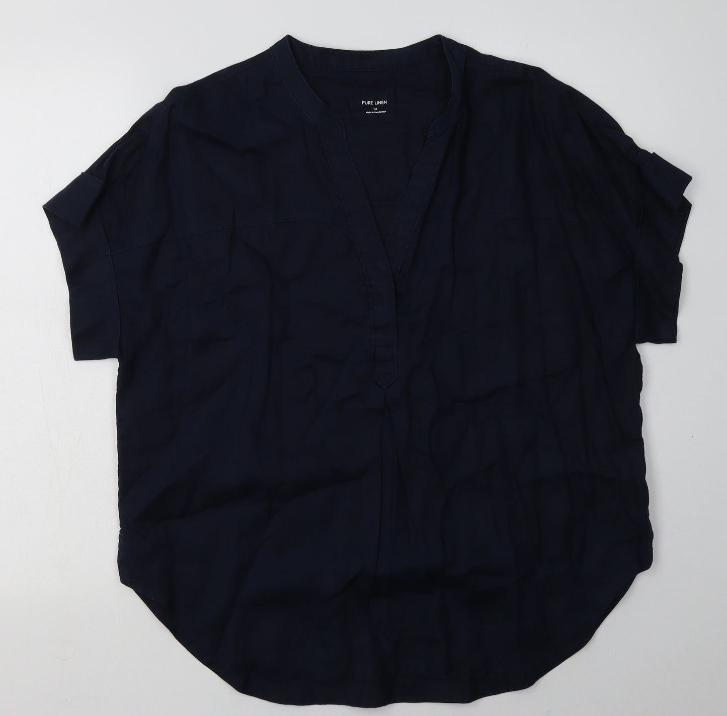 Marks and Spencer Womens Blue  Linen Basic T-Shirt Size 14 V-Neck