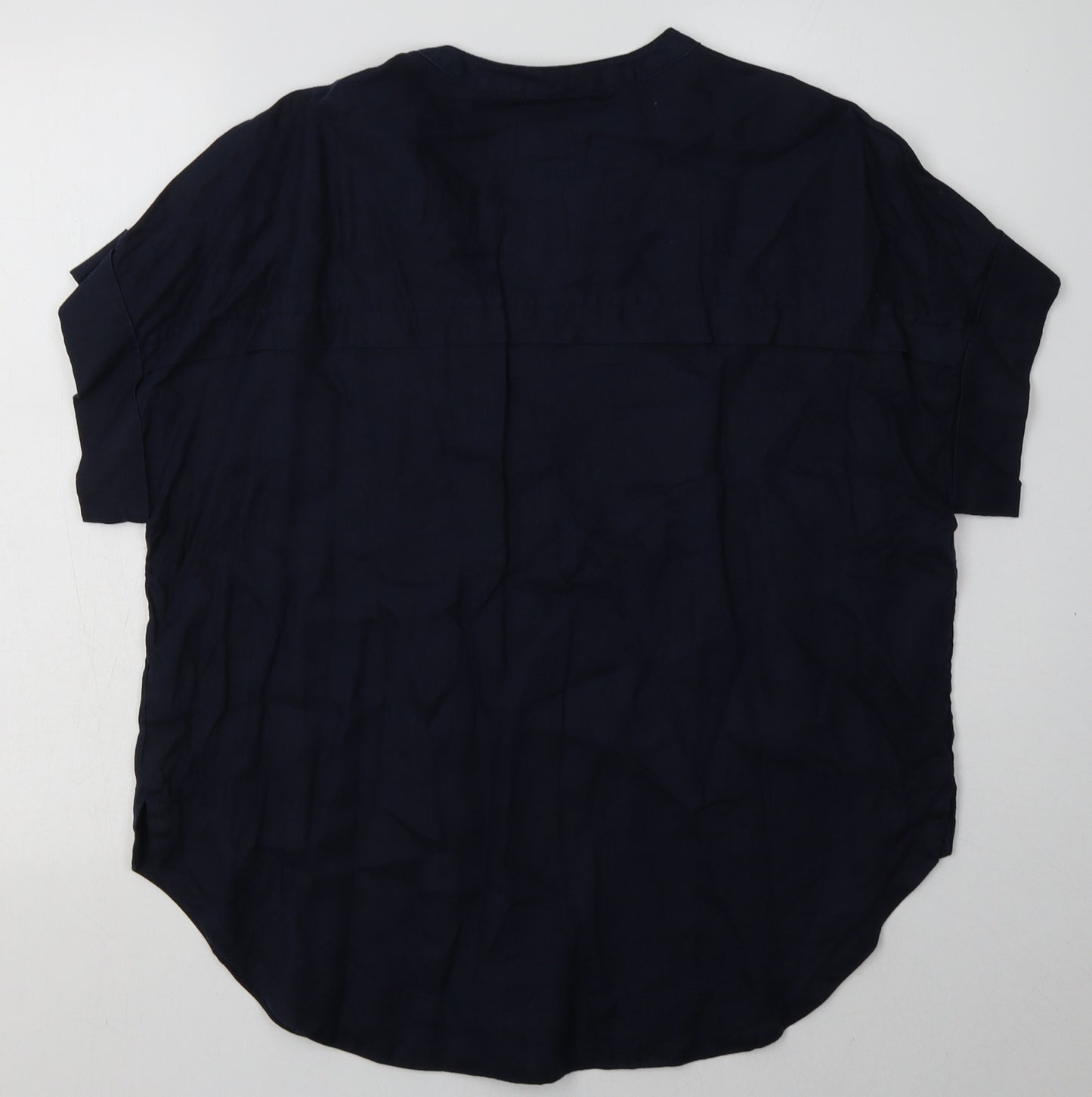 Marks and Spencer Womens Blue  Linen Basic T-Shirt Size 14 V-Neck