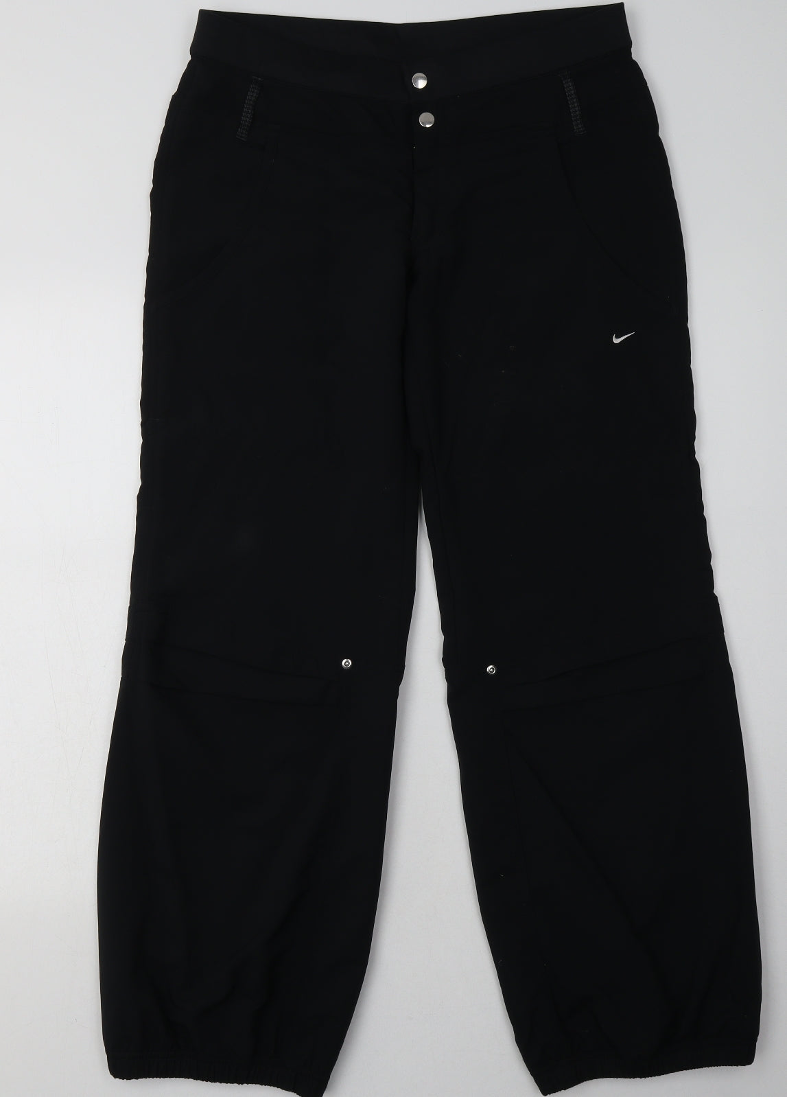 Nike Womens Black  Polyester Jogger Trousers Size 10 L30 in Regular Tie