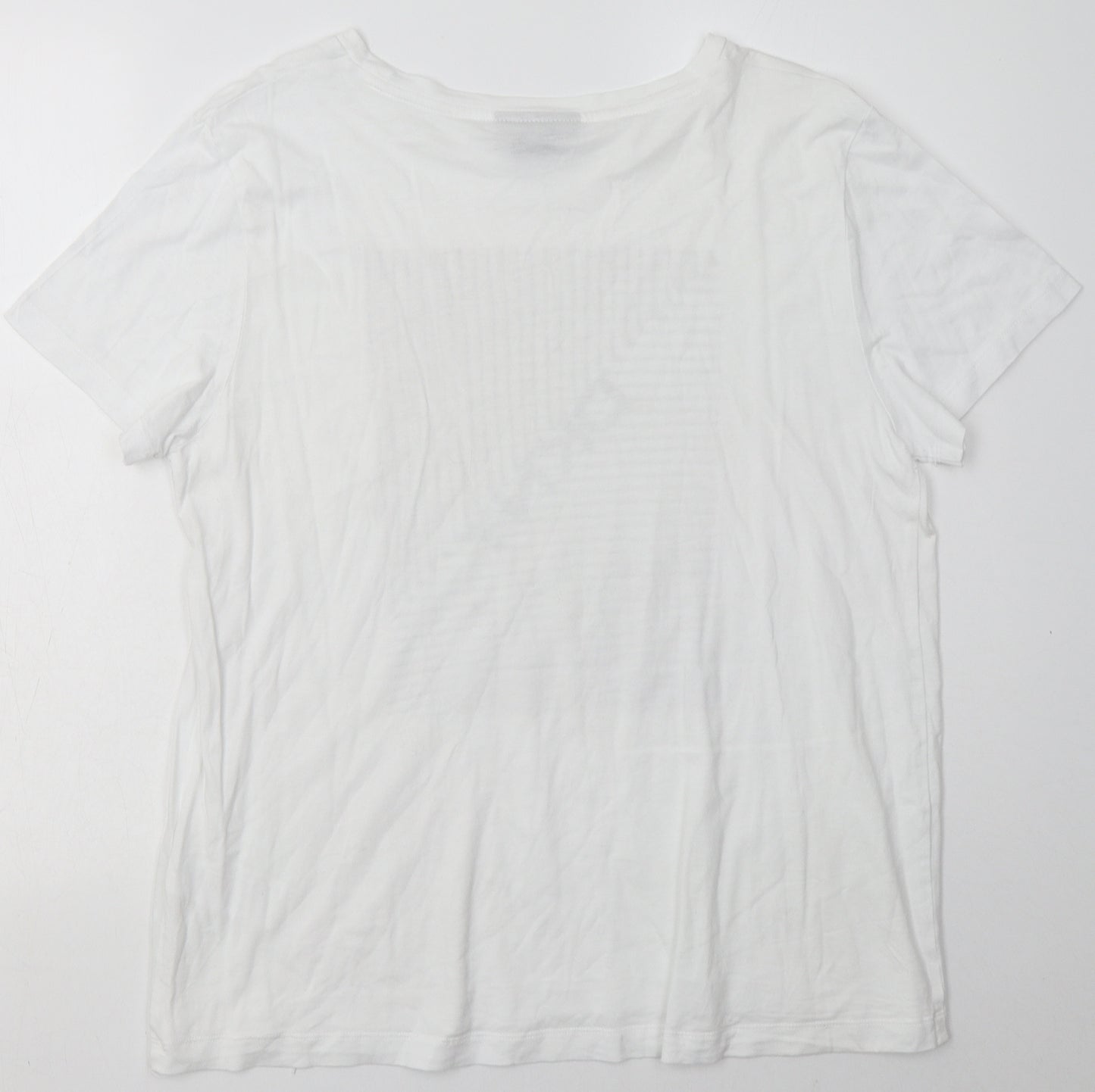 DKNY Womens White Geometric Cotton Basic T-Shirt Size M Crew Neck