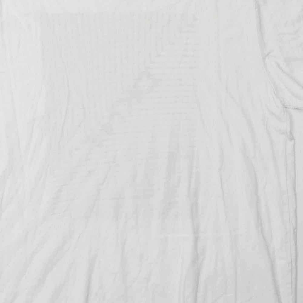 DKNY Womens White Geometric Cotton Basic T-Shirt Size M Crew Neck