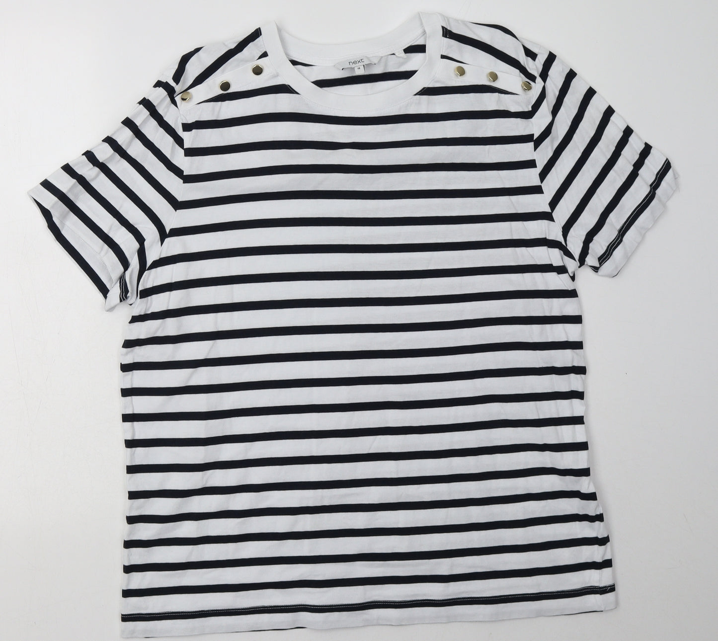 NEXT Womens Blue Striped Cotton Basic T-Shirt Size 16 Crew Neck