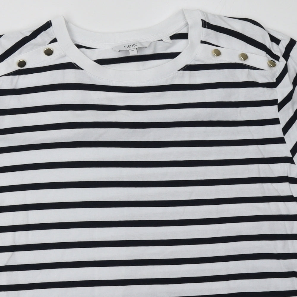 NEXT Womens Blue Striped Cotton Basic T-Shirt Size 16 Crew Neck