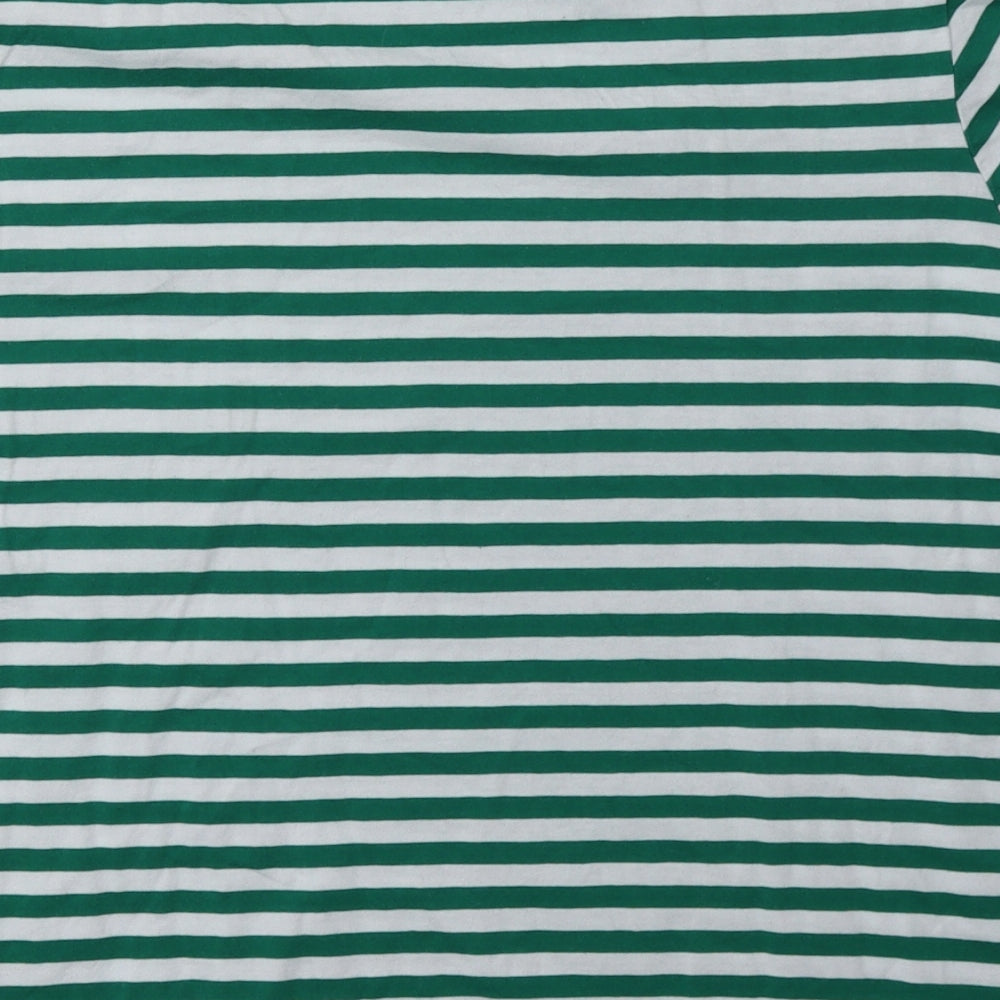 Marks and Spencer Womens Green Striped Cotton Basic T-Shirt Size 16 Crew Neck