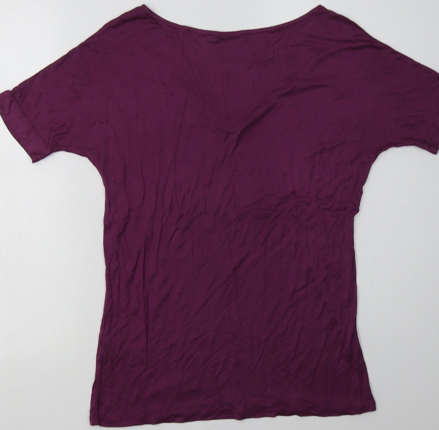 Marks and Spencer Womens Purple  Viscose Basic T-Shirt Size 8 V-Neck