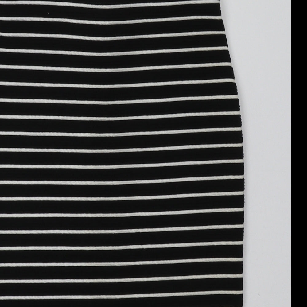 New Look Womens Black Striped Polyester A-Line Skirt Size 10