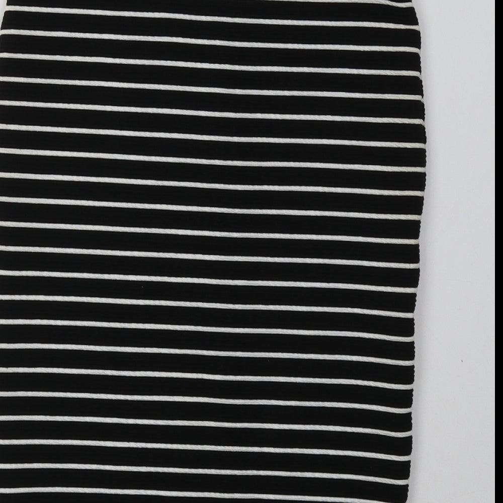 New Look Womens Black Striped Polyester A-Line Skirt Size 10
