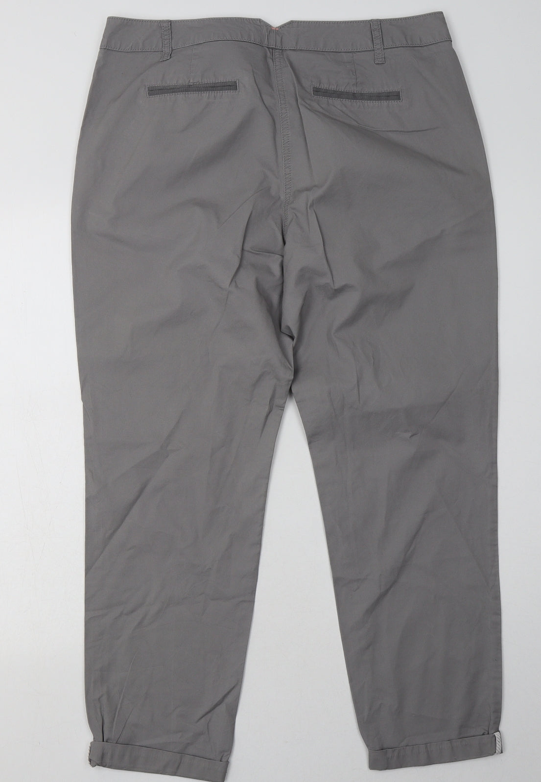 NEXT Womens Grey  Cotton Capri Trousers Size 14 L30 in Regular Button