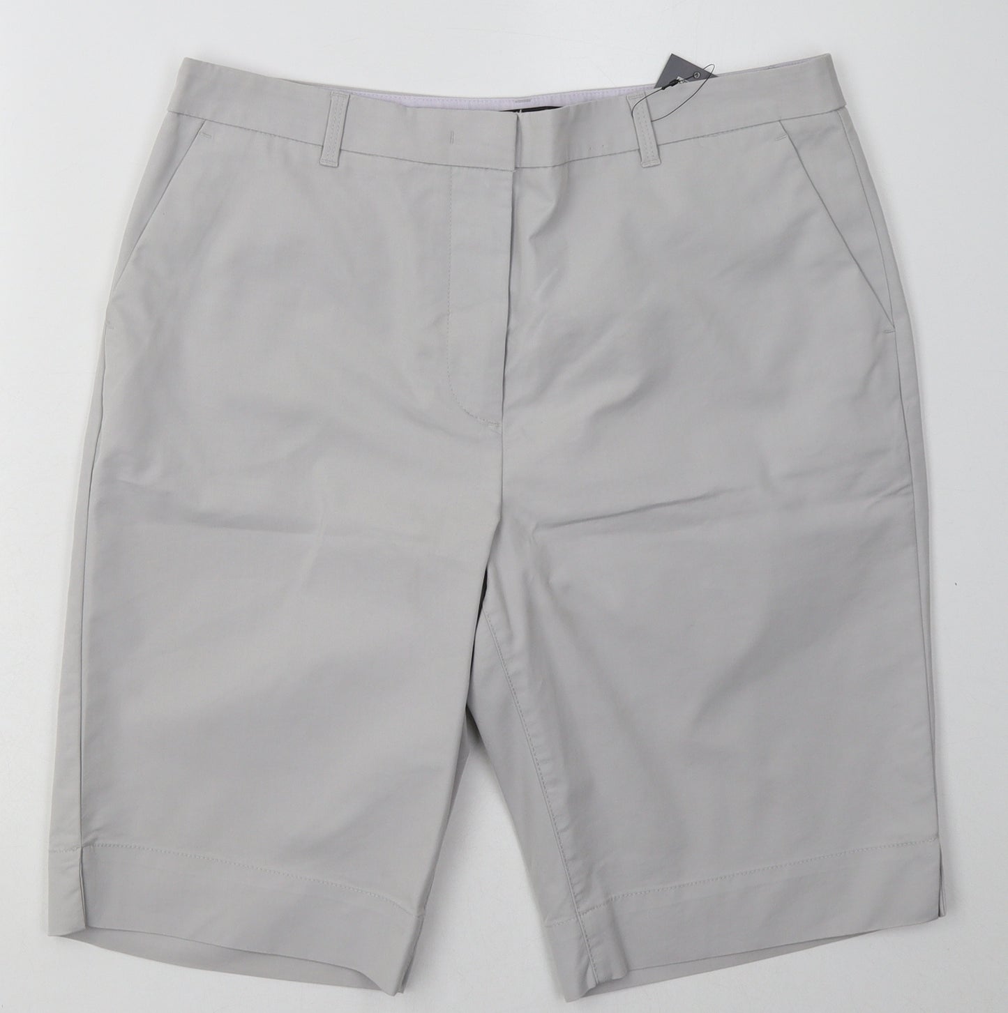 Marks and Spencer Womens Grey  Cotton Bermuda Shorts Size 14 L12 in Regular Button