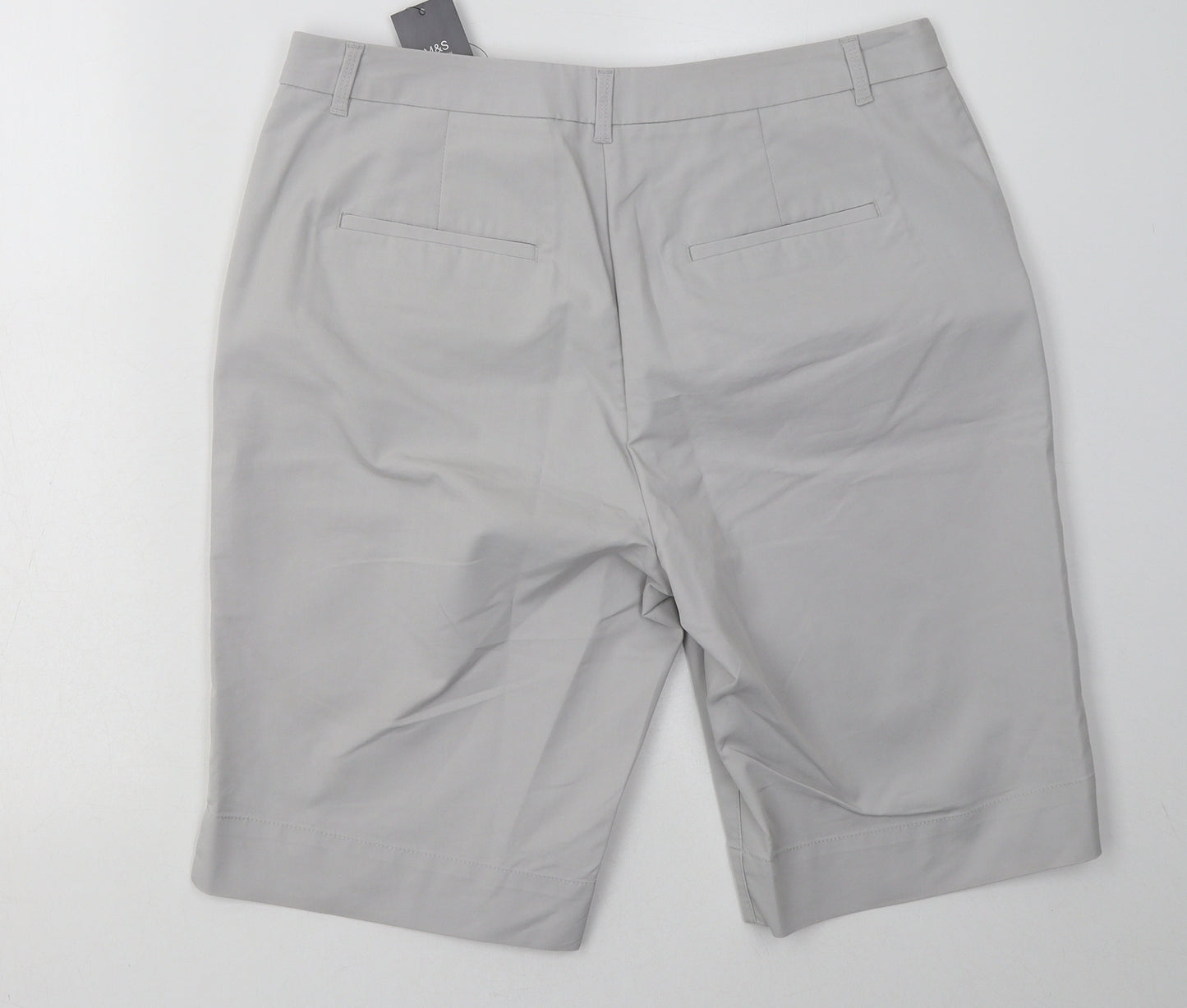 Marks and Spencer Womens Grey  Cotton Bermuda Shorts Size 14 L12 in Regular Button