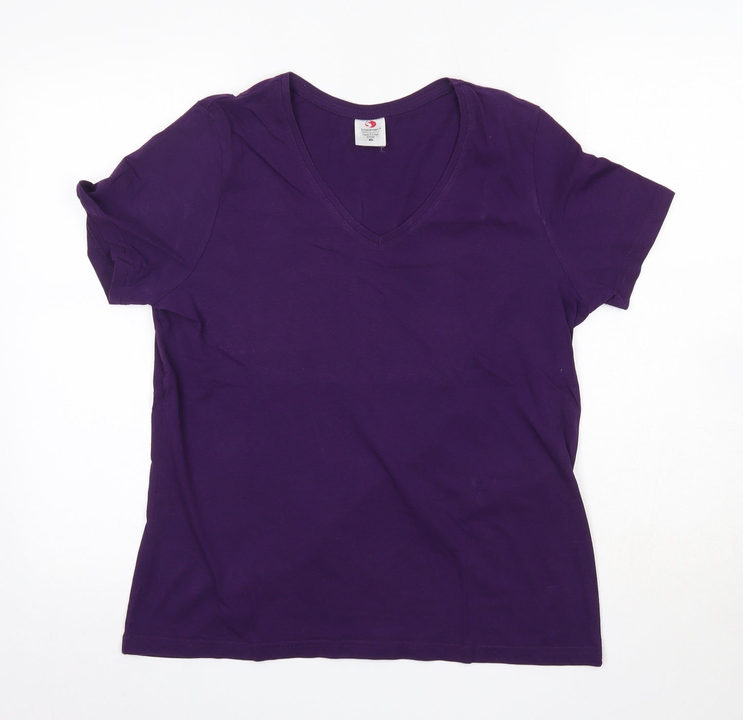 Stedman Womens Purple  100% Cotton Basic T-Shirt Size XL V-Neck
