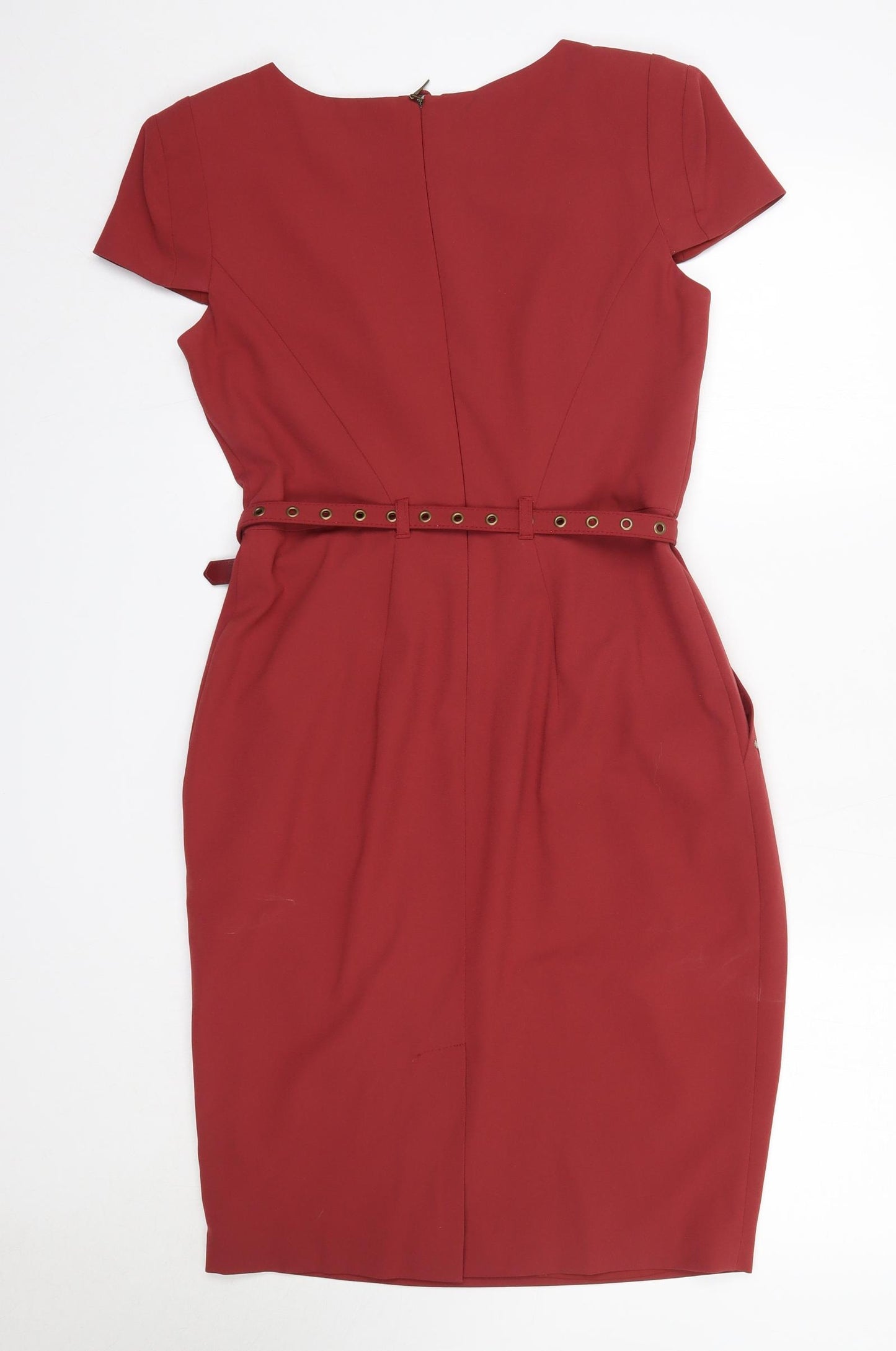 M&S Womens Red  Polyester Pencil Dress  Size 12  Round Neck
