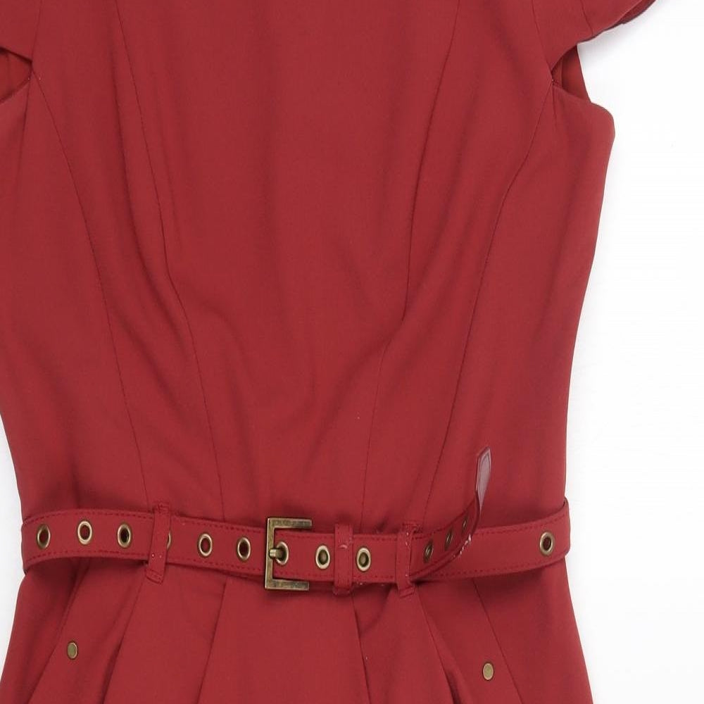 M&S Womens Red  Polyester Pencil Dress  Size 12  Round Neck