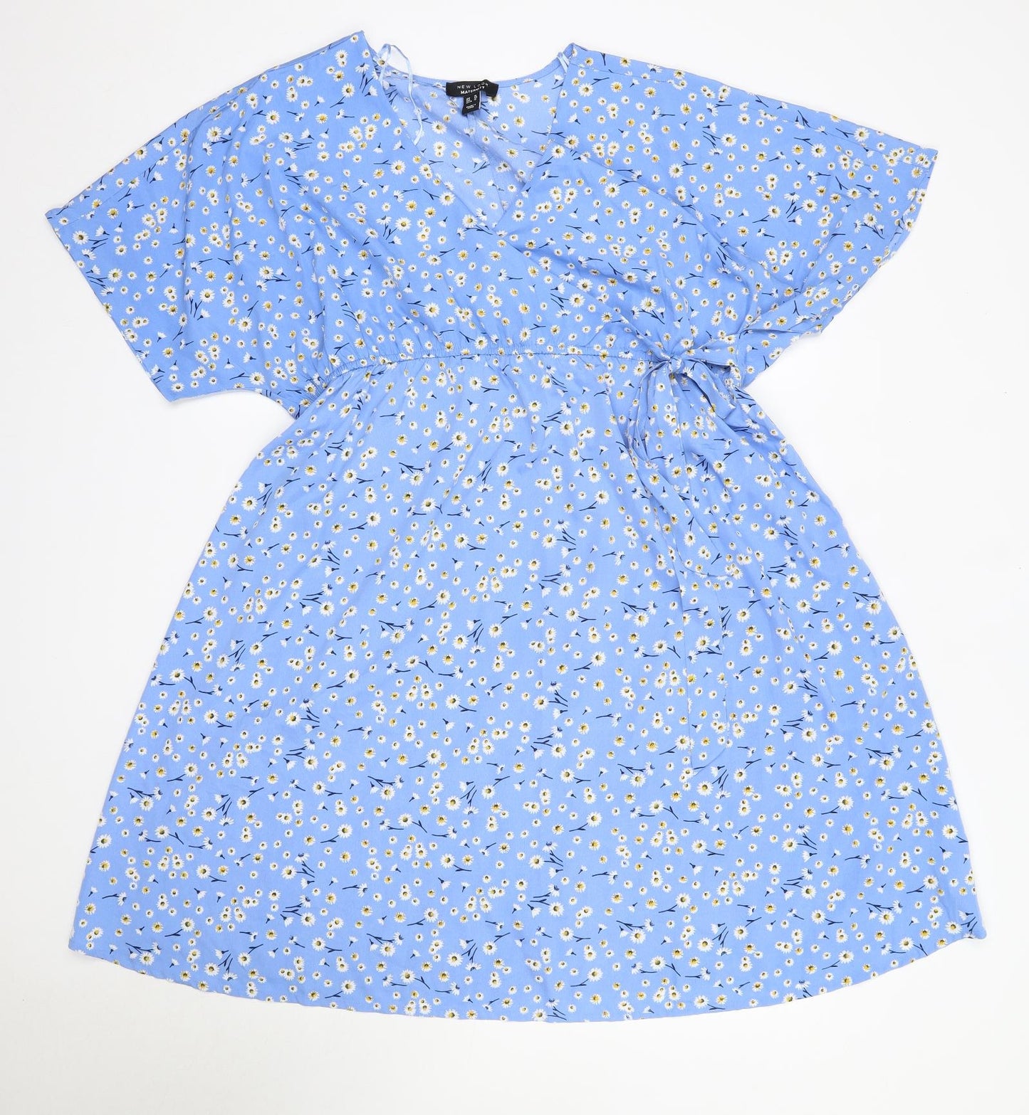 New Look Womens Blue Floral Polyester A-Line  Size 16  V-Neck