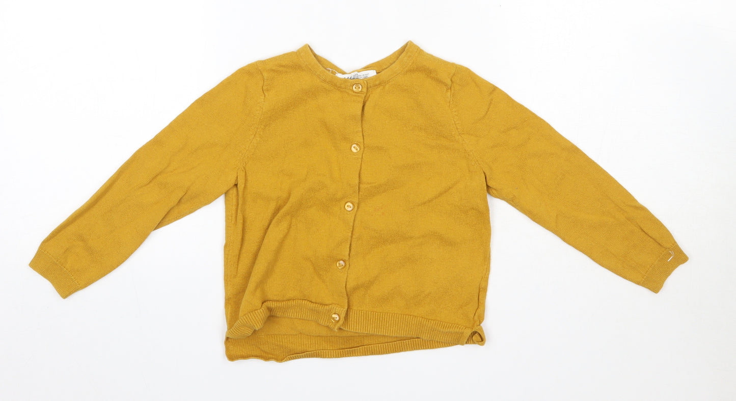 H&M Girls Yellow Round Neck  100% Cotton Cardigan Jumper Size 3-4 Years