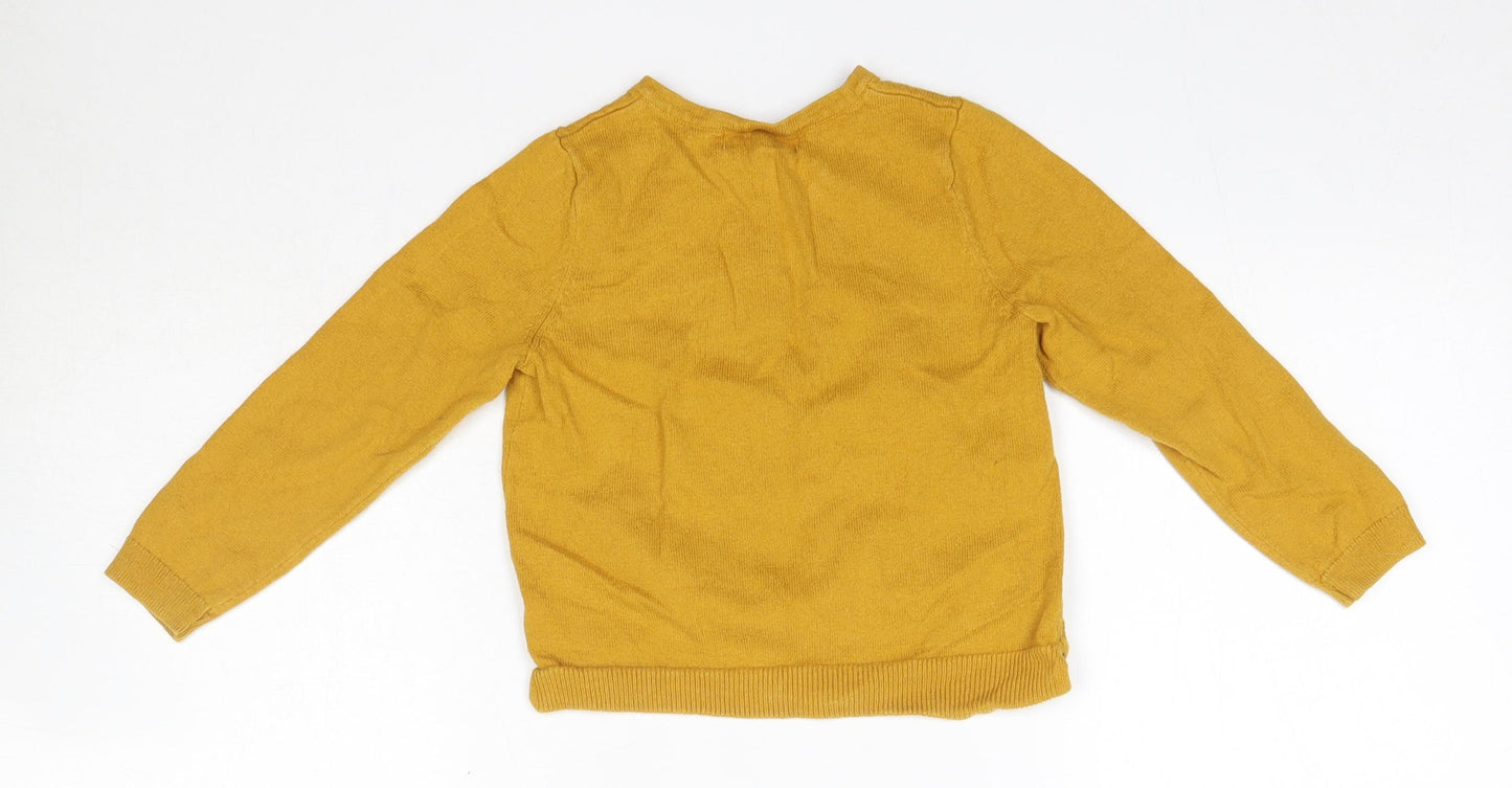 H&M Girls Yellow Round Neck  100% Cotton Cardigan Jumper Size 3-4 Years