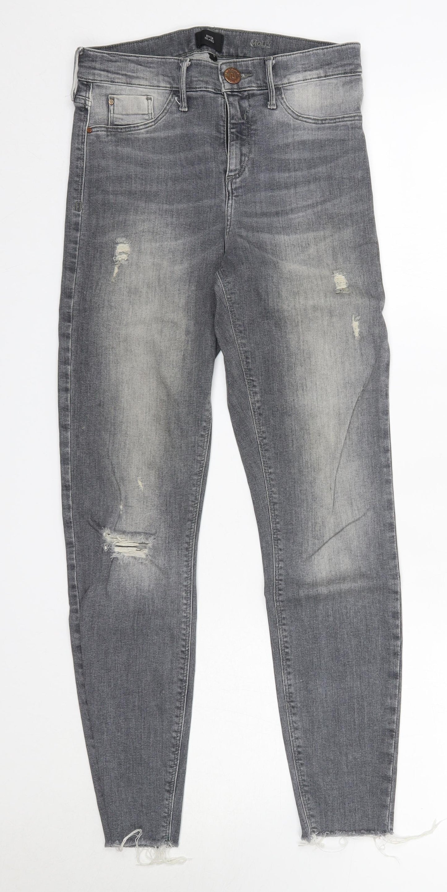River Island Womens Grey  Cotton Skinny Jeans Size 10 L27 in Regular