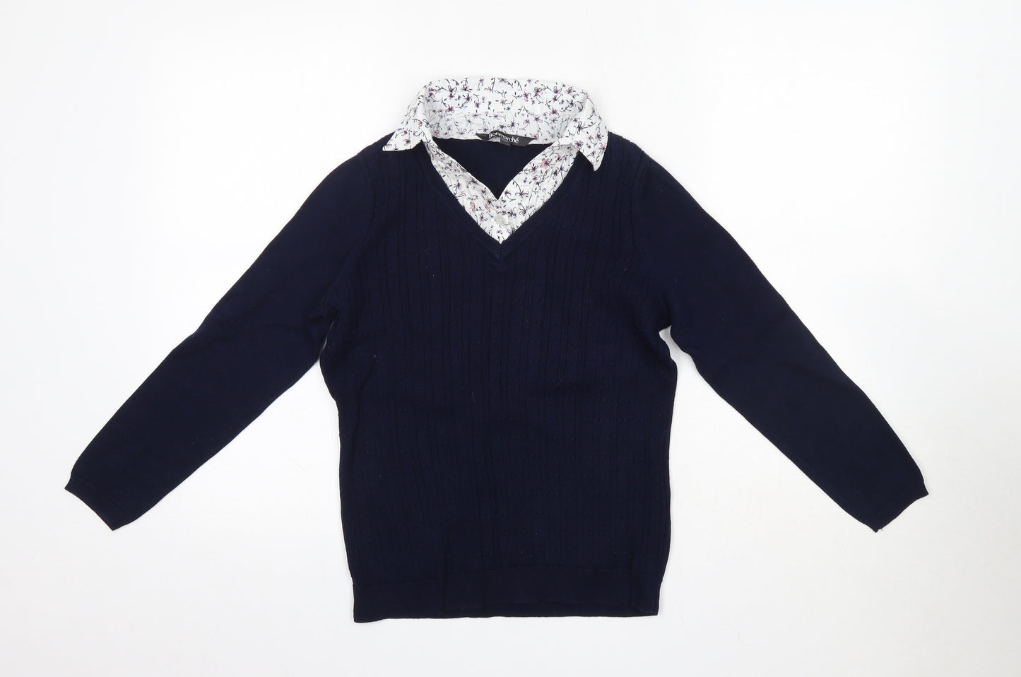 Bonmarché Womens Blue Collared  100% Cotton Pullover Jumper Size 8