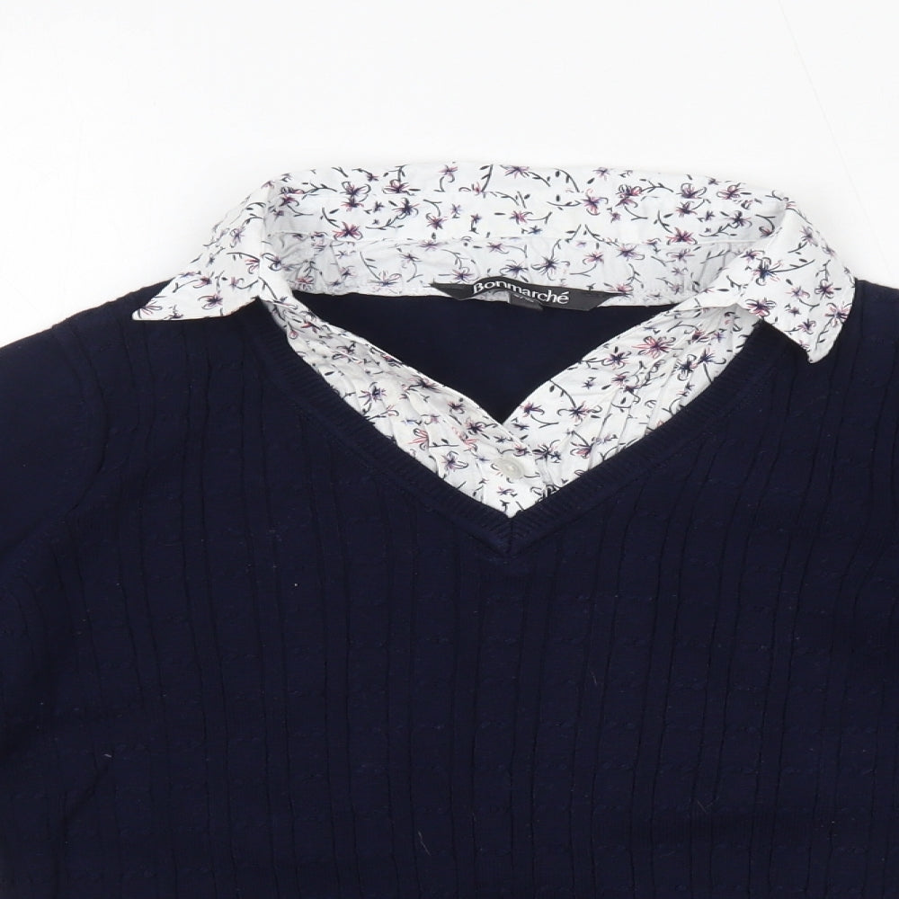 Bonmarché Womens Blue Collared  100% Cotton Pullover Jumper Size 8