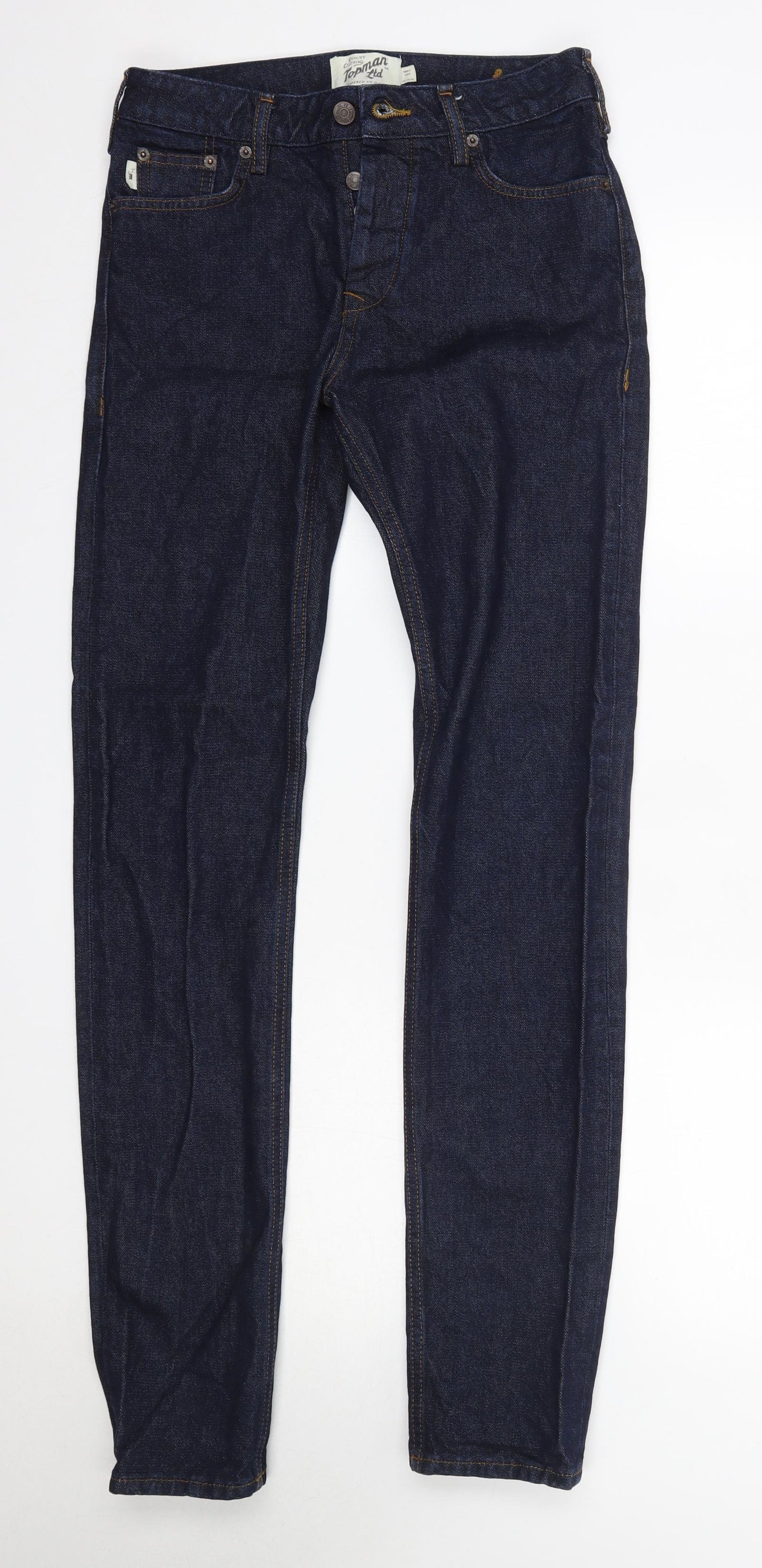 Topman Mens Blue  Cotton Straight Jeans Size 28 in L34 in Slim