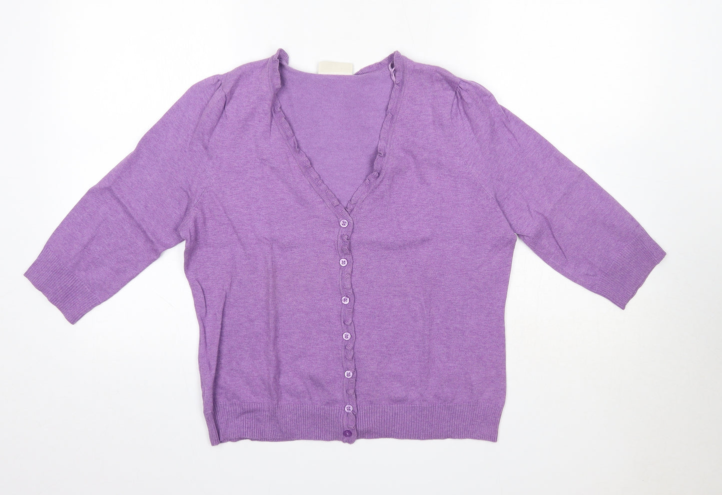 BHS Womens Purple V-Neck  Cotton Cardigan Jumper Size 16