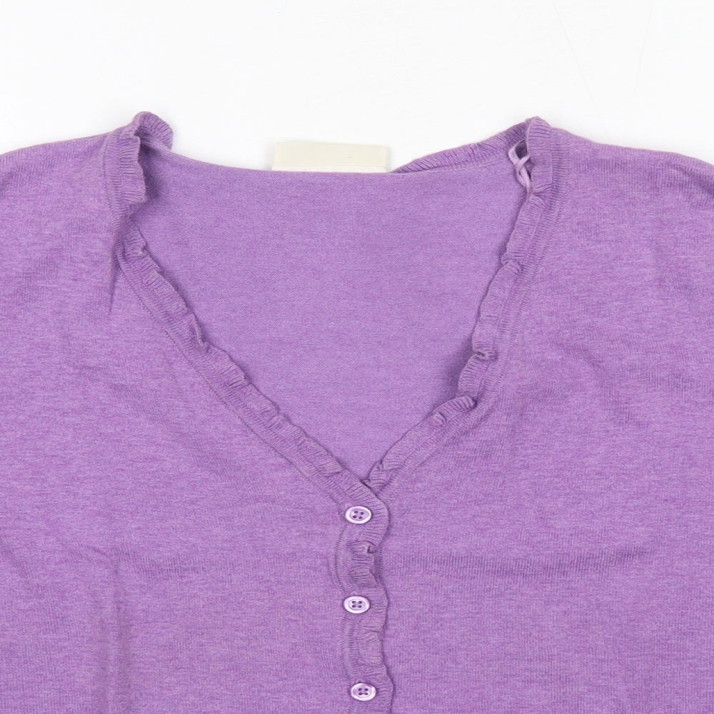 BHS Womens Purple V-Neck  Cotton Cardigan Jumper Size 16