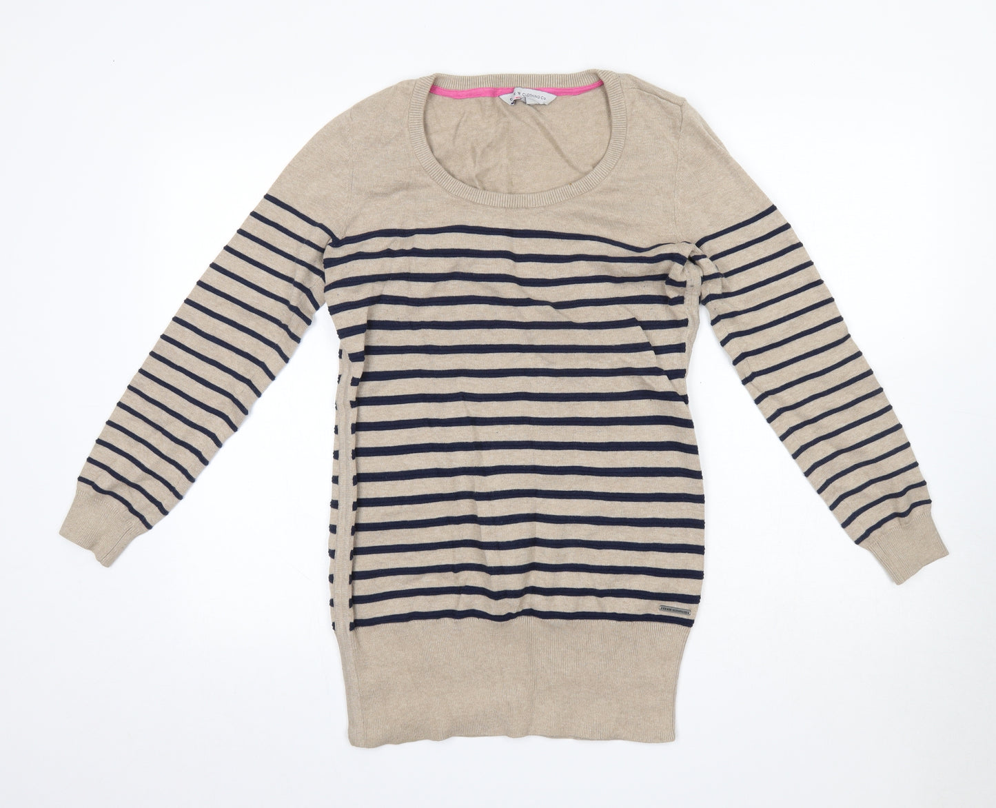 Crew Clothing Womens Brown Round Neck Striped 100% Cotton Pullover Jumper Size 12