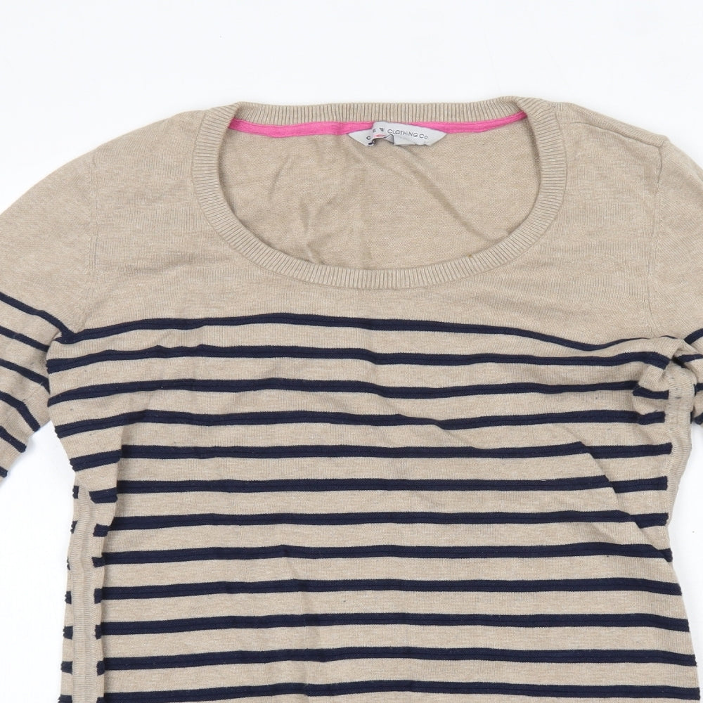Crew Clothing Womens Brown Round Neck Striped 100% Cotton Pullover Jumper Size 12