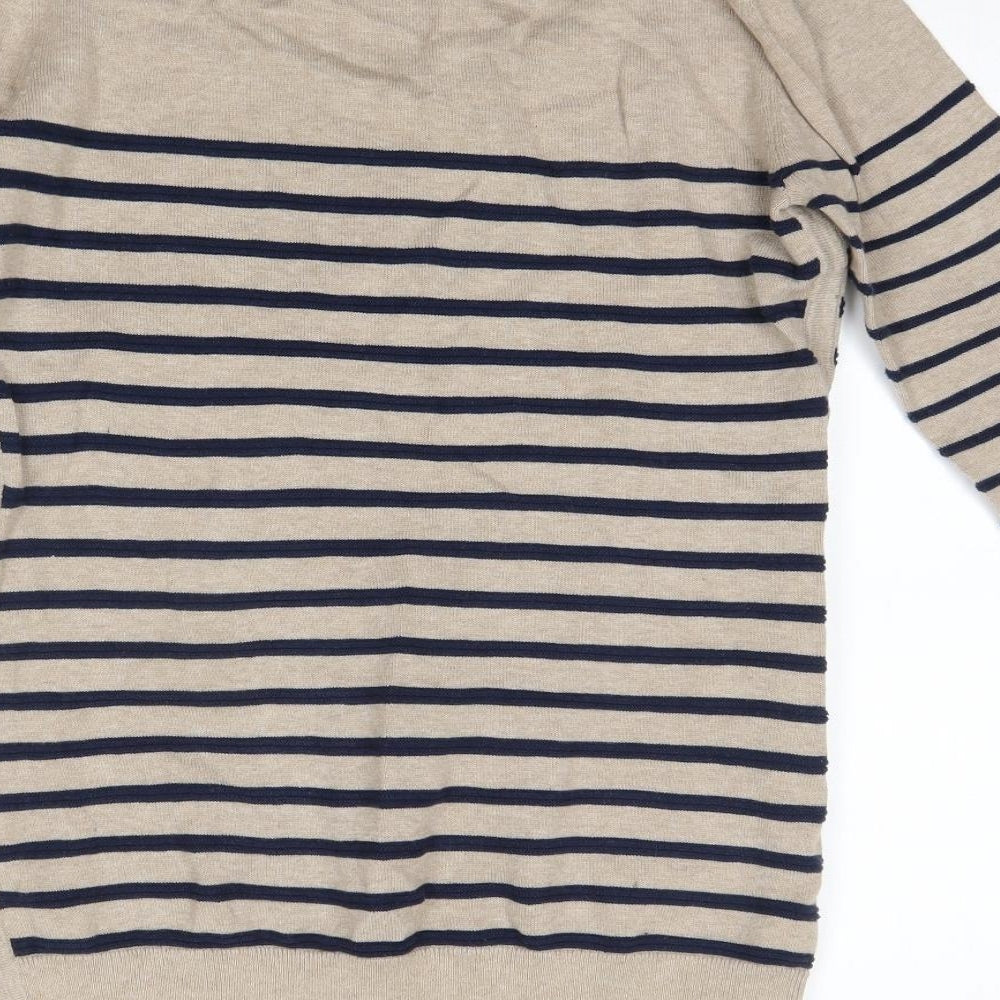Crew Clothing Womens Brown Round Neck Striped 100% Cotton Pullover Jumper Size 12