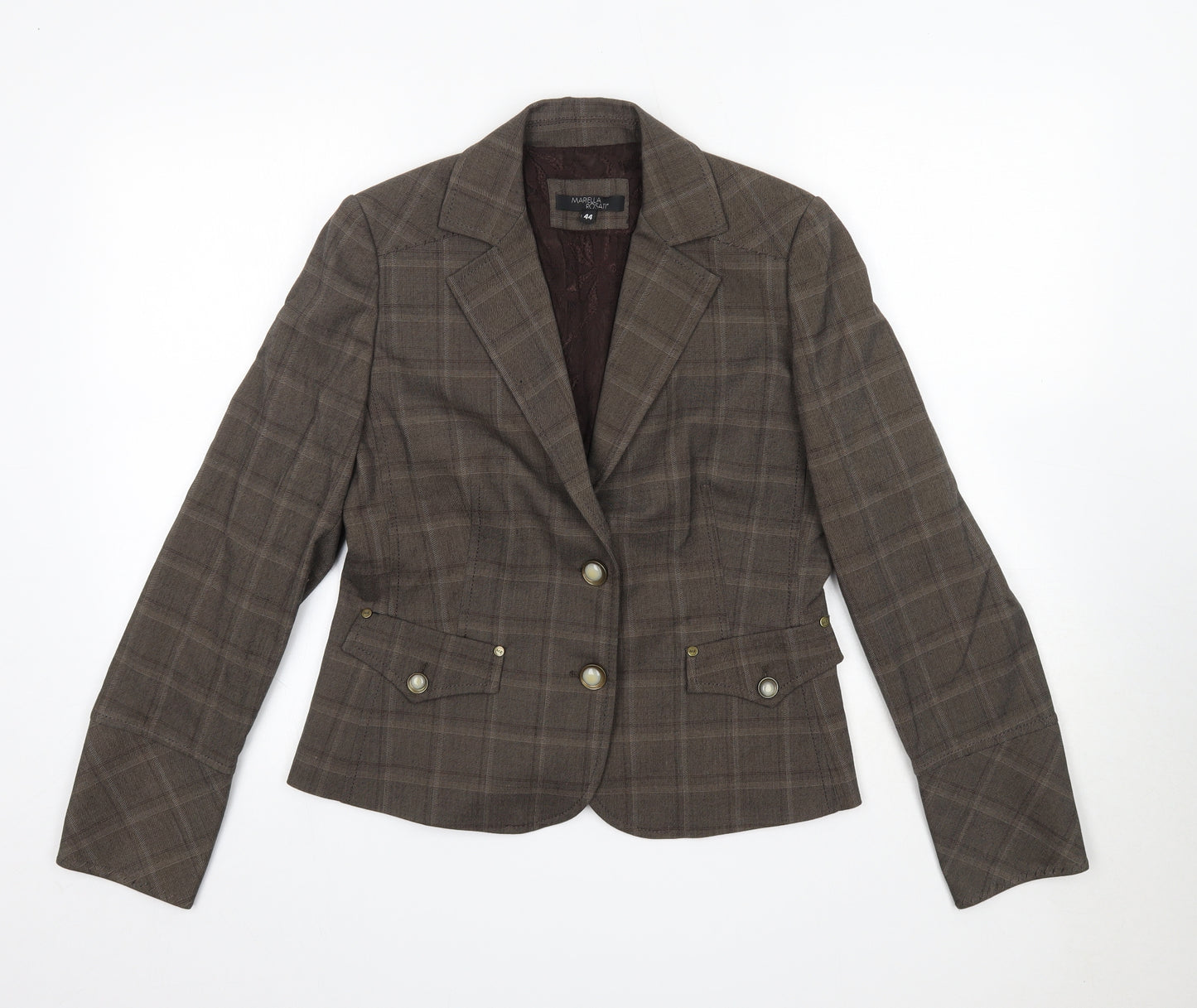 Mariella Rosati Womens Brown Check  Jacket Blazer Size 16