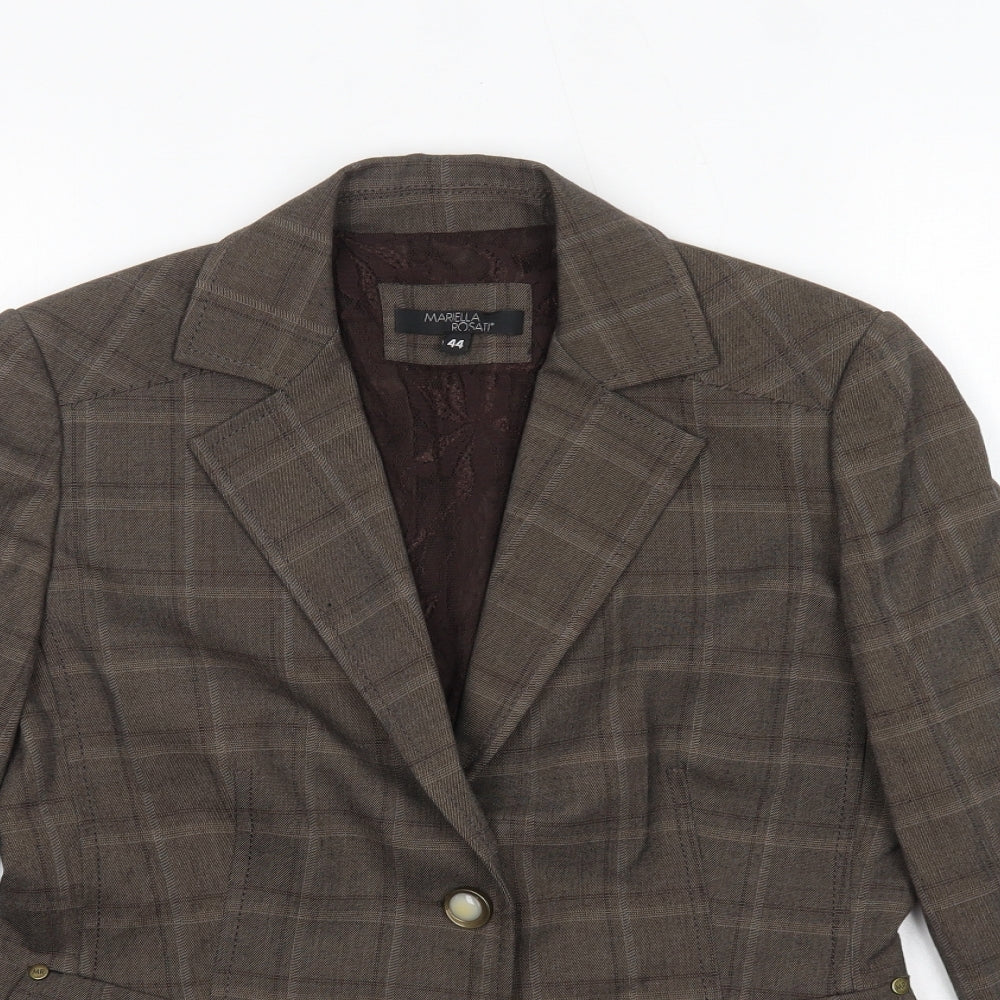 Mariella Rosati Womens Brown Check  Jacket Blazer Size 16